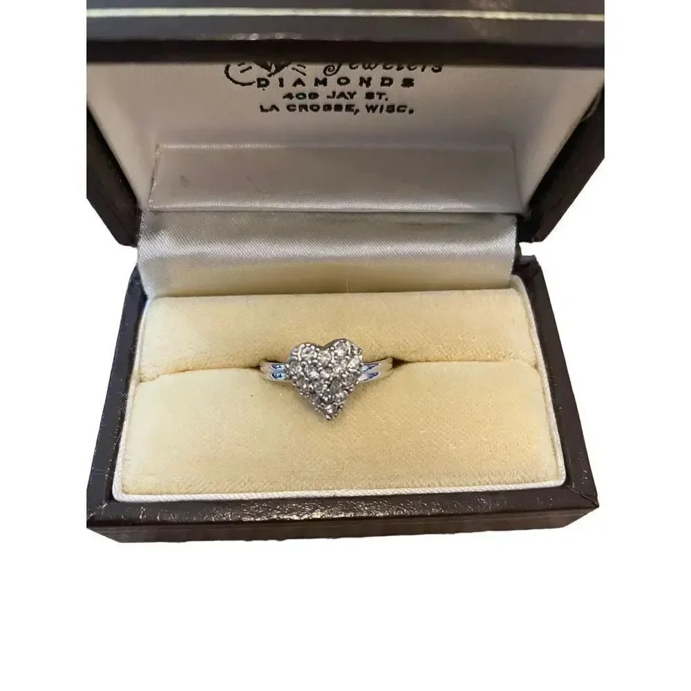 Vintage Silver Tone Heart Gemstone Ring Jewelry Rhinestone Bling Anniversary